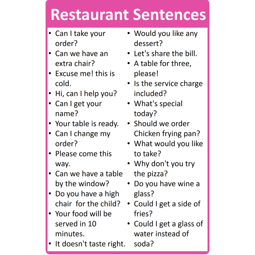 Restaurant sentences